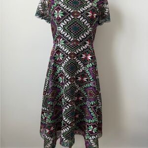 Alex Marie Embroidered Off-the-Shoulder A-Line Midi Dress Multicolor NWOT